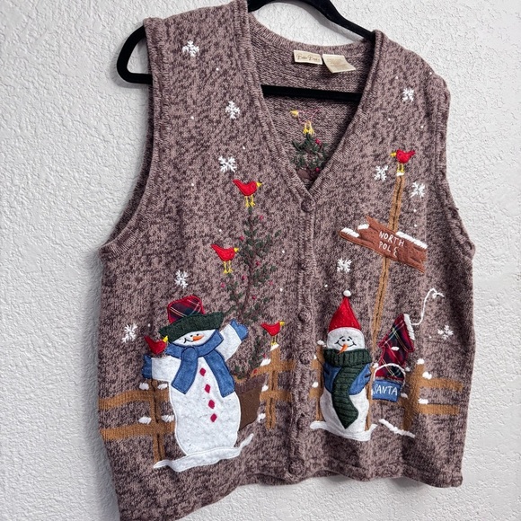 Vintage Bobbie Brooks Sweater Vest Winter Snowman Cardinal North Pole - Size 18 - Picture 3 of 6